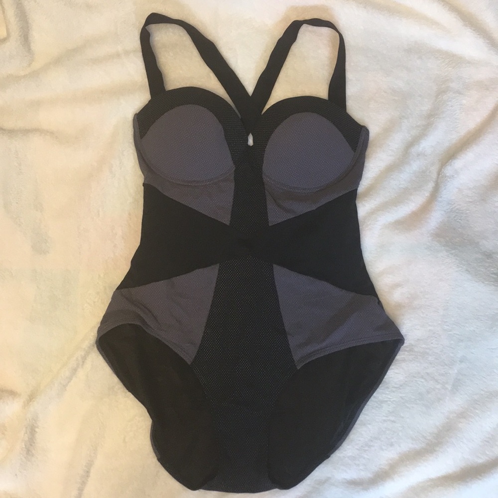SPANX Black and Gray Women Swim One Piece